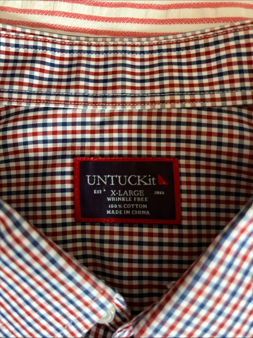 UNTUCKit Men's Red, Blue and White Gingham Button-Down Shirt
